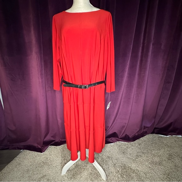 Bright Red Belted Dress, 16W - Picture 1 of 9